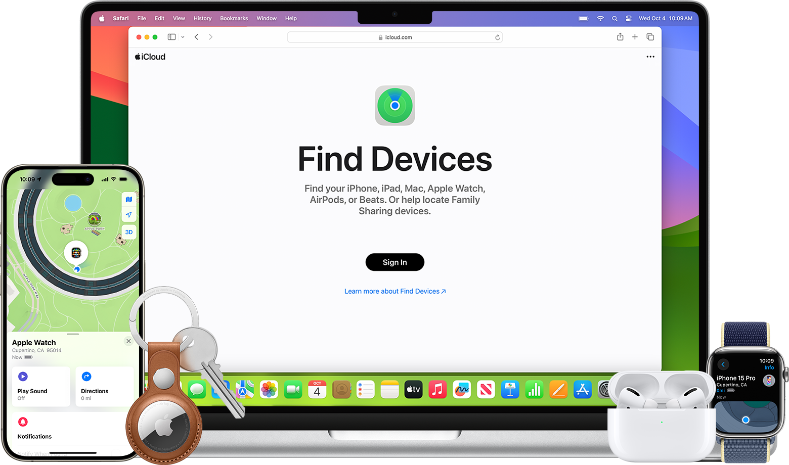 Find an AirTag, an iPhone, or other Apple devices in Find My or on the web.
