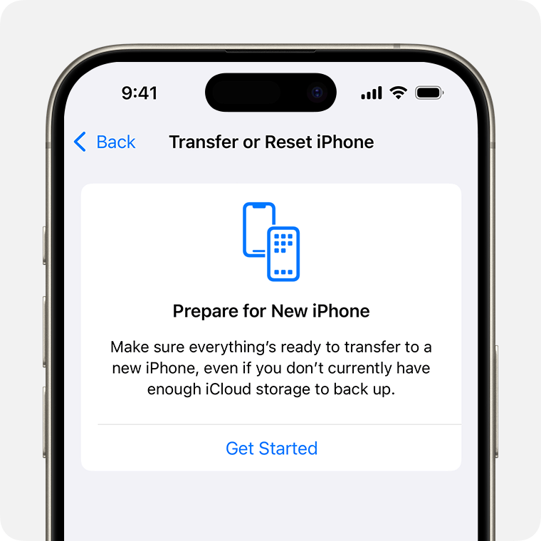 iPhone showing the Prepare for New iPhone screen