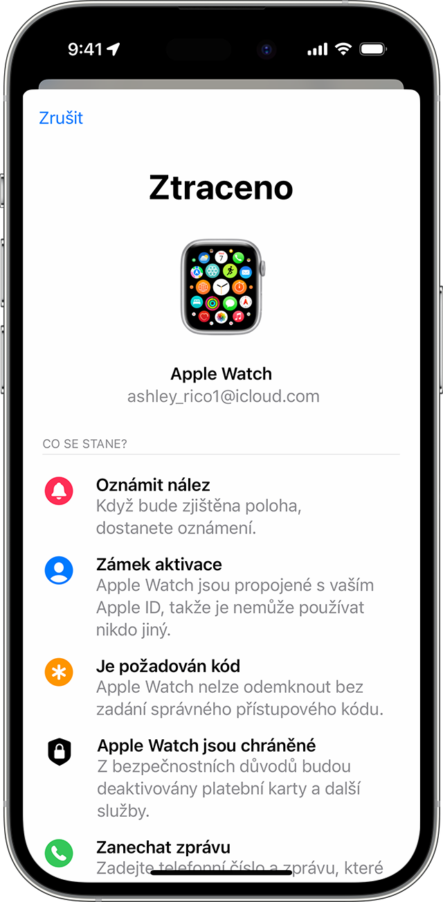 Na iPhonu přepněte Apple Watch do režimu ztráty.