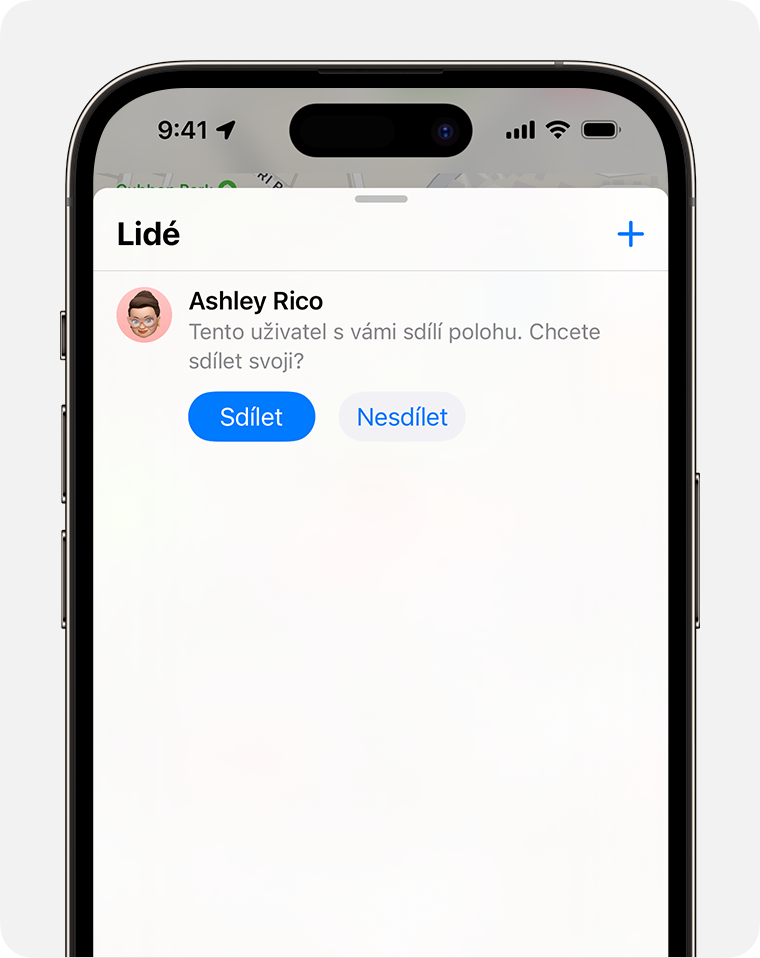Sdílení polohy s přáteli v aplikaci Najít na iPhonu