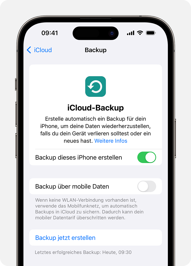 iCloud-Backup verwenden, um die Daten auf dem iPhone zu sichern, die nicht bereits mit iCloud synchronisiert werden.