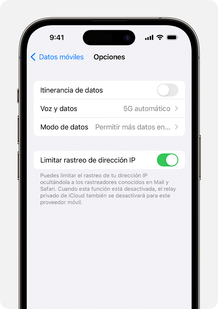 Desactiva Relay privado para una red móvil específica en Ajustes en el iPhone