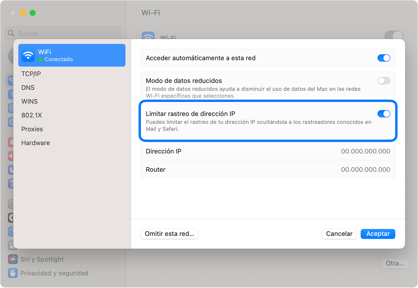 Desactivar Relay privado para una red wifi específica en el Mac