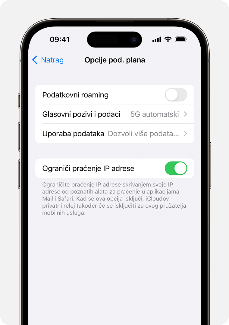 Isključite privatni relej za određenu mobilnu mrežu u odjeljku Postavke na iPhone uređaju