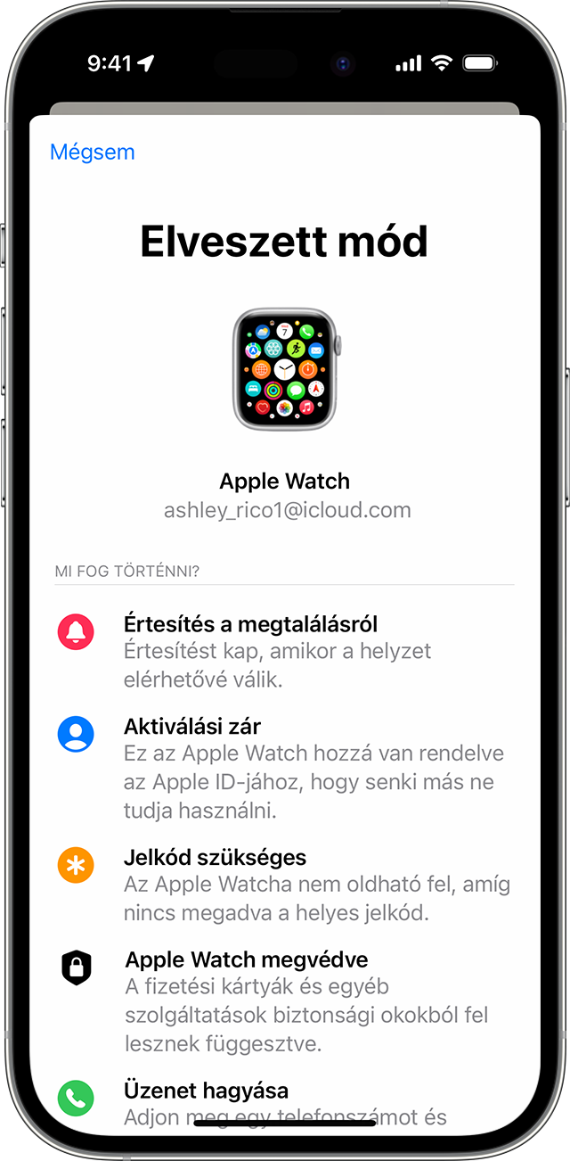 Az iPhone-n kapcsolja be az Elveszett módot az Apple Watchhoz.