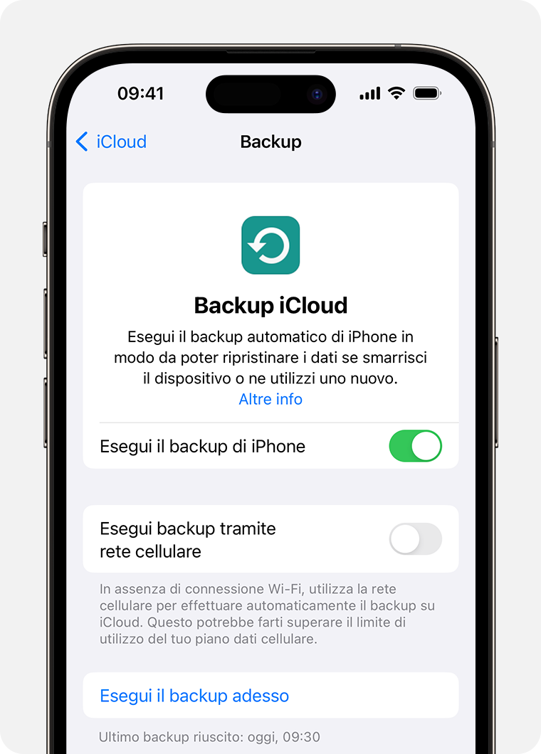 Utilizza il backup di iCloud per eseguire il backup dei dati presenti sul tuo iPhone che non sono ancora stati sincronizzati su iCloud.