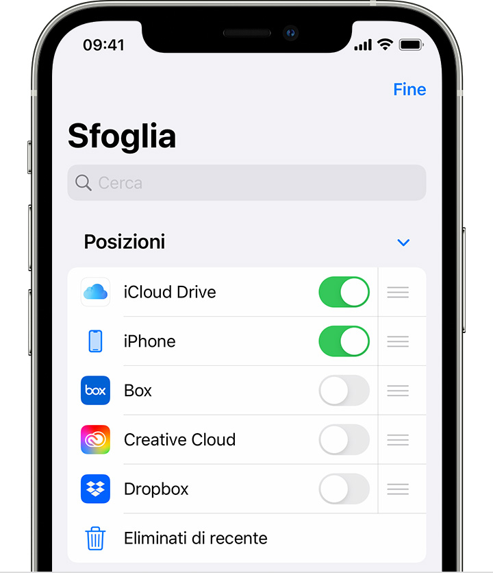Altre modifiche; opzione per sfogliare le posizioni nell'app File in iOS 15 su iPhone 12 Pro