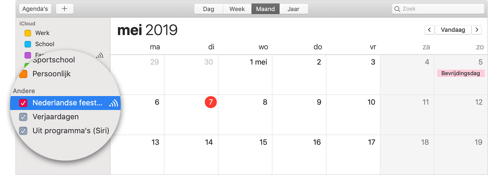 iCloud calendar with subscribed calendar selected