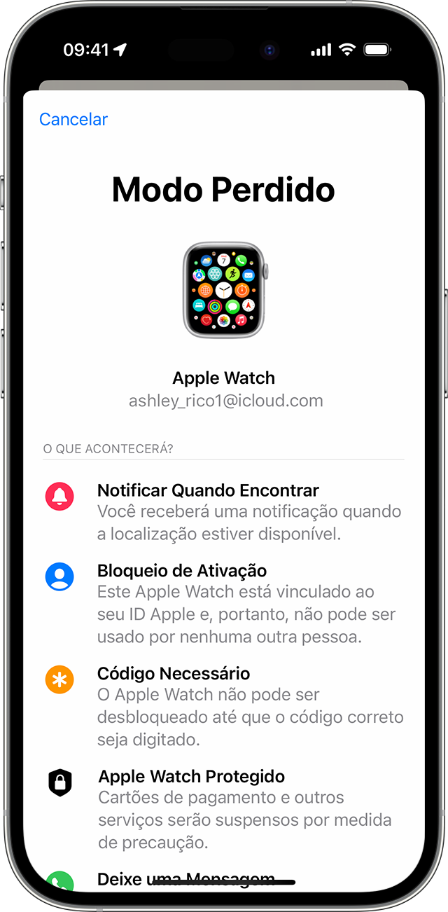 No iPhone, ative o Modo Perdido para o seu Apple Watch.