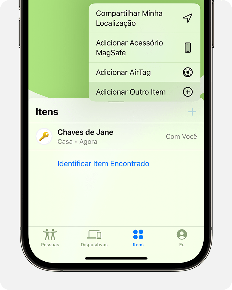 No app Buscar, toque em "Adicionar Outro Item" para adicionar um acessório da rede do app Buscar de terceiros.