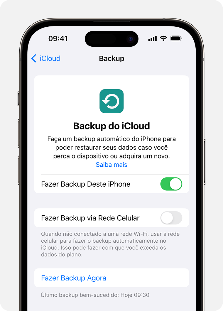 Use o Backup do iCloud para fazer backup dos dados do seu iPhone que ainda não estão sincronizados com o iCloud.