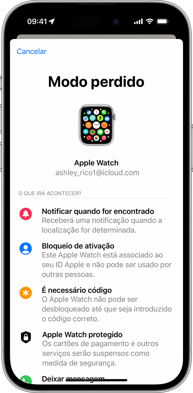No iPhone, ative o Modo perdido do Apple Watch.
