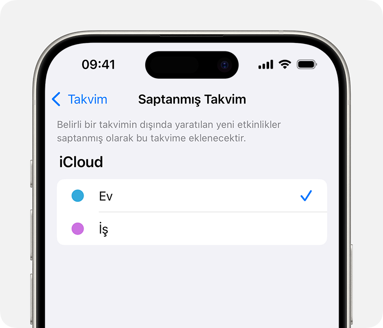 Saptanmış Takvim olarak Kişisel takvimi seçili gösteren bir iPhone ekranı.