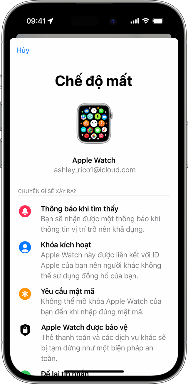 Trên iPhone, hãy bật Chế độ mất cho Apple Watch.