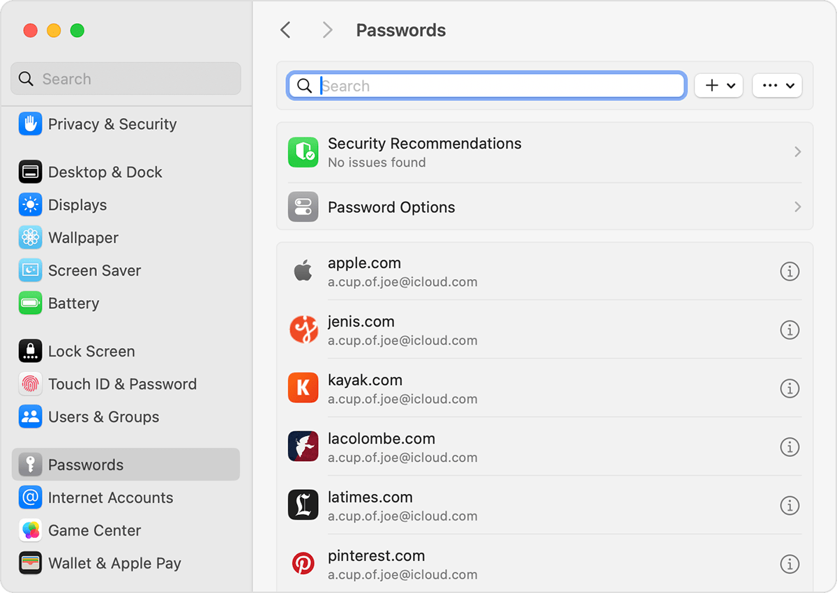 You can find your saved passwords and passkeys in Settings on your Mac.