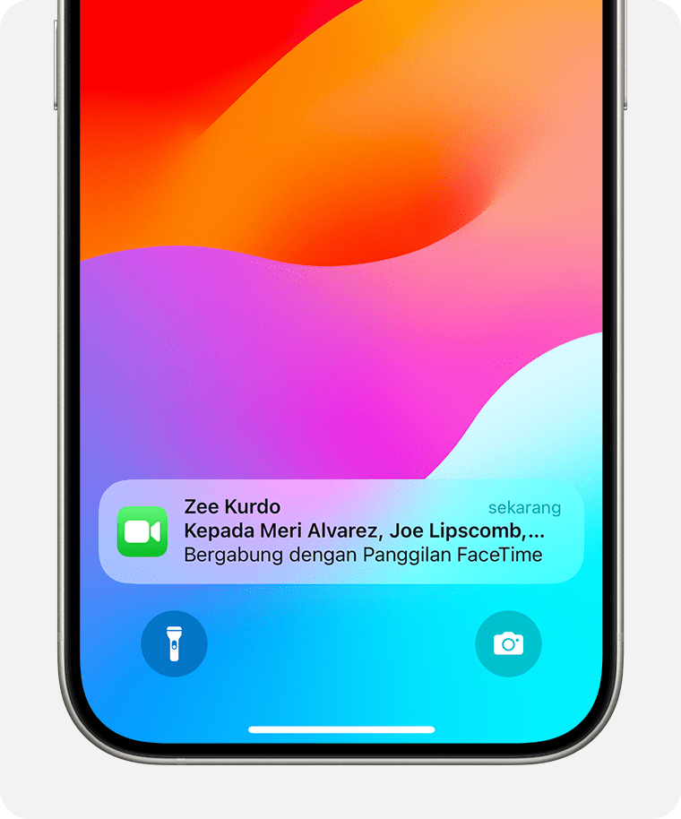 iPhone yang menampilkan Pemberitahuan FaceTime di bagian bawah layar.