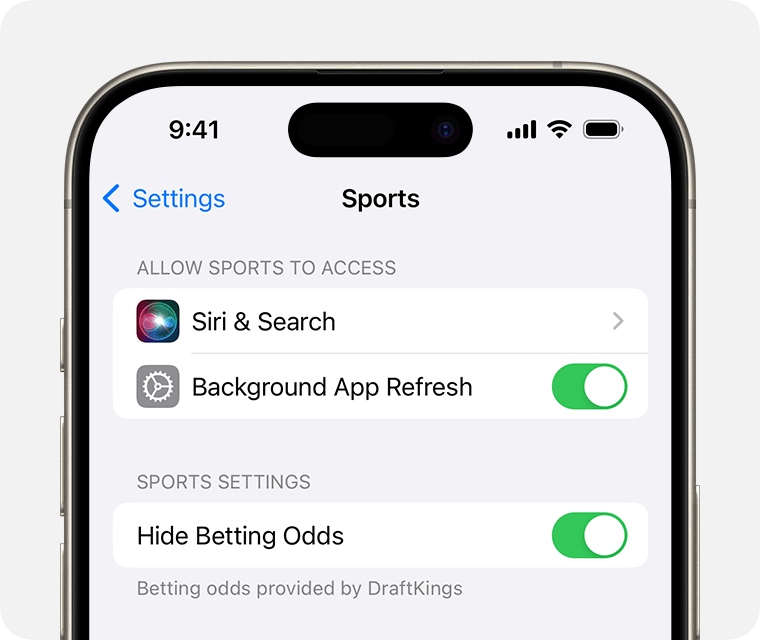 iPhone screen showing how to turn Bettind Odds on and off 