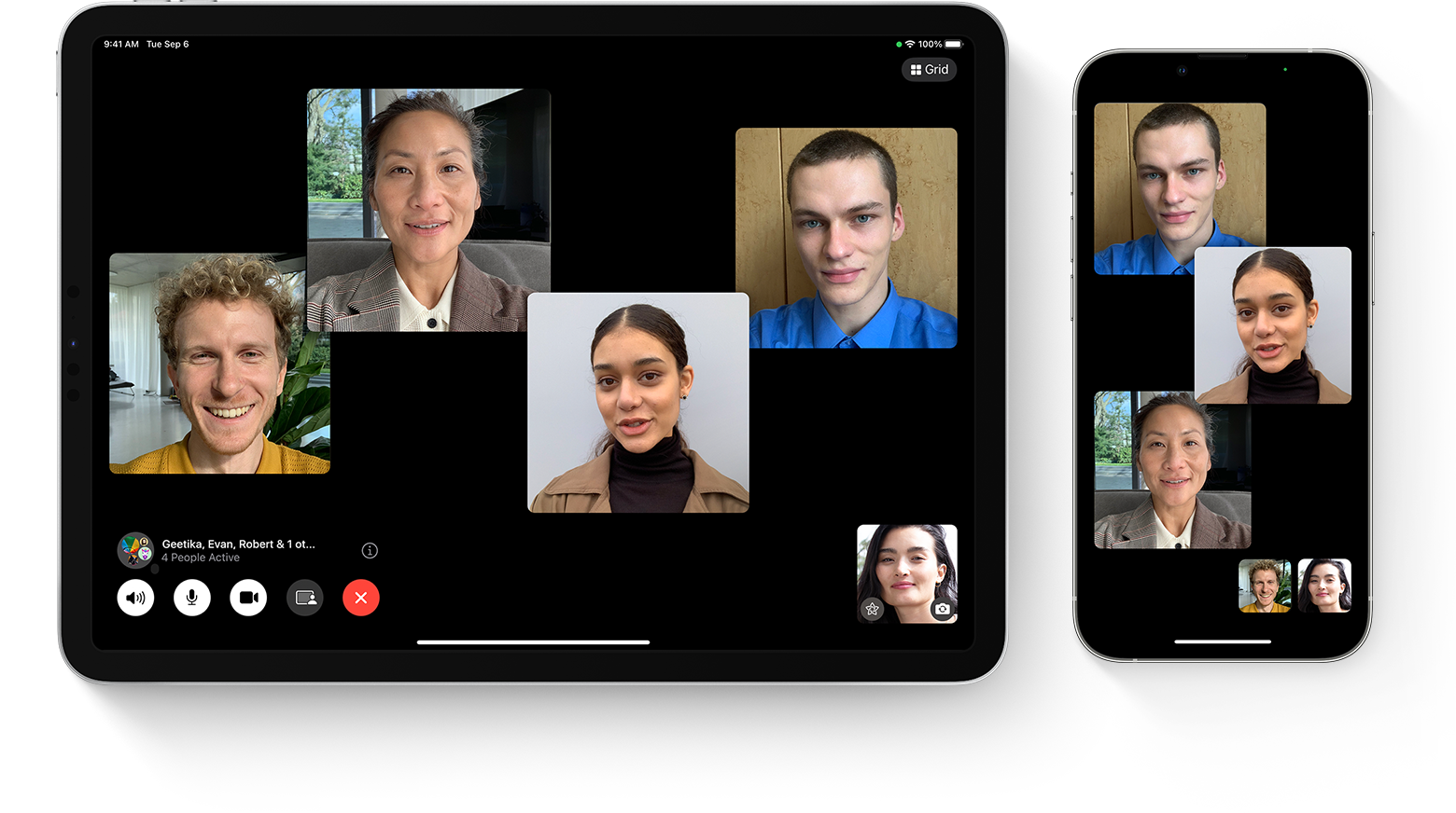iPad and iPhone displaying Group FaceTime