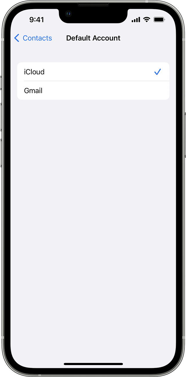 „iPhone“, kuriame rodomas numatytosios paskyros ekranas