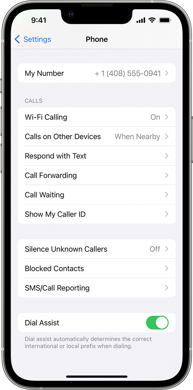 An iPhone showing the Phone screen, with Wi-Fi Calling turned on.