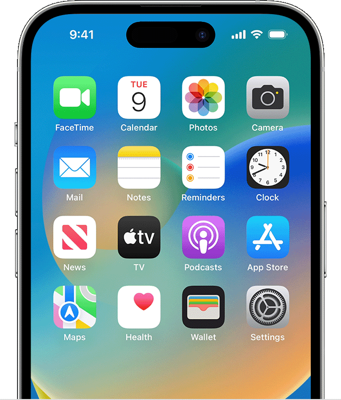 The Home screen with built-in apps