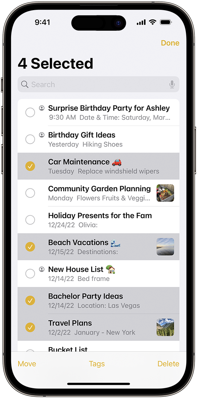 Select multiple notes and tap Tags to add a tag to multiple notes at once.