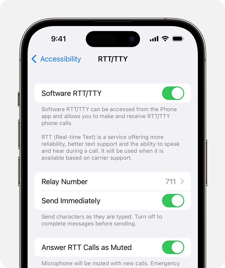 iPhone screen with RTT/TTY turned on