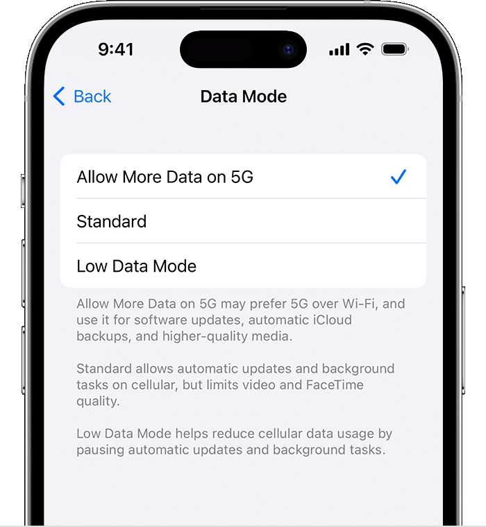 Image shows Data Mode settings.