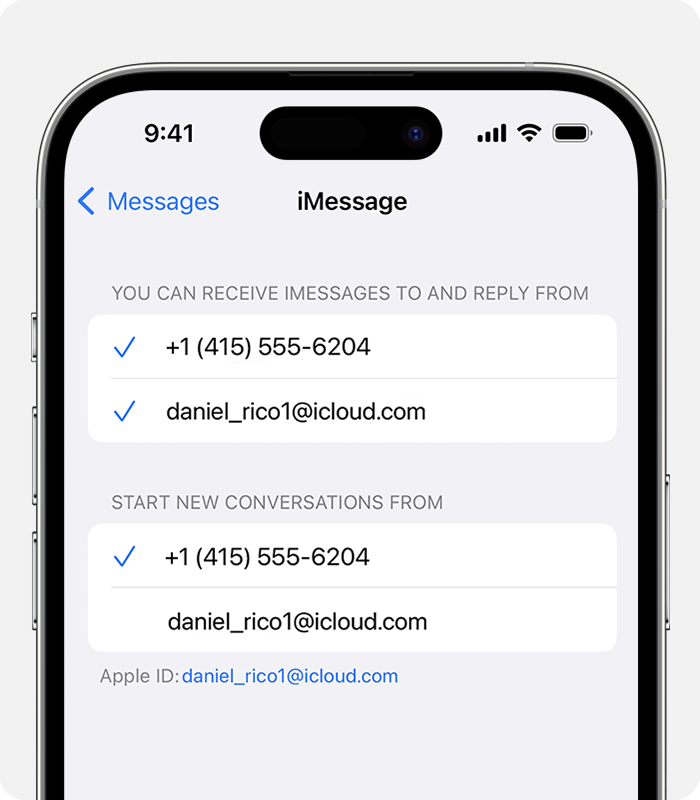 In Settings > Messages > Send & Receive, you can choose to use either a phone number or email address for new conversations.