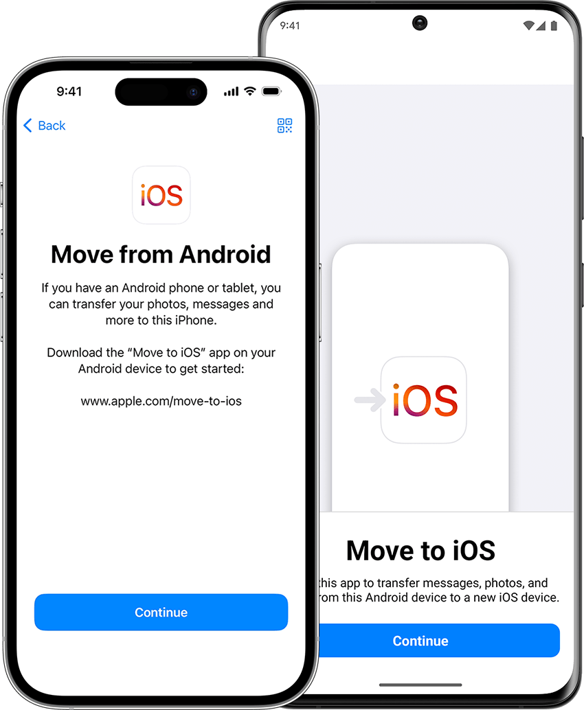 Aplikacija Move to iOS (Selitev v iOS) ti pomaga prenesti podatke iz telefona s sistemom Android v nov telefon iPhone.