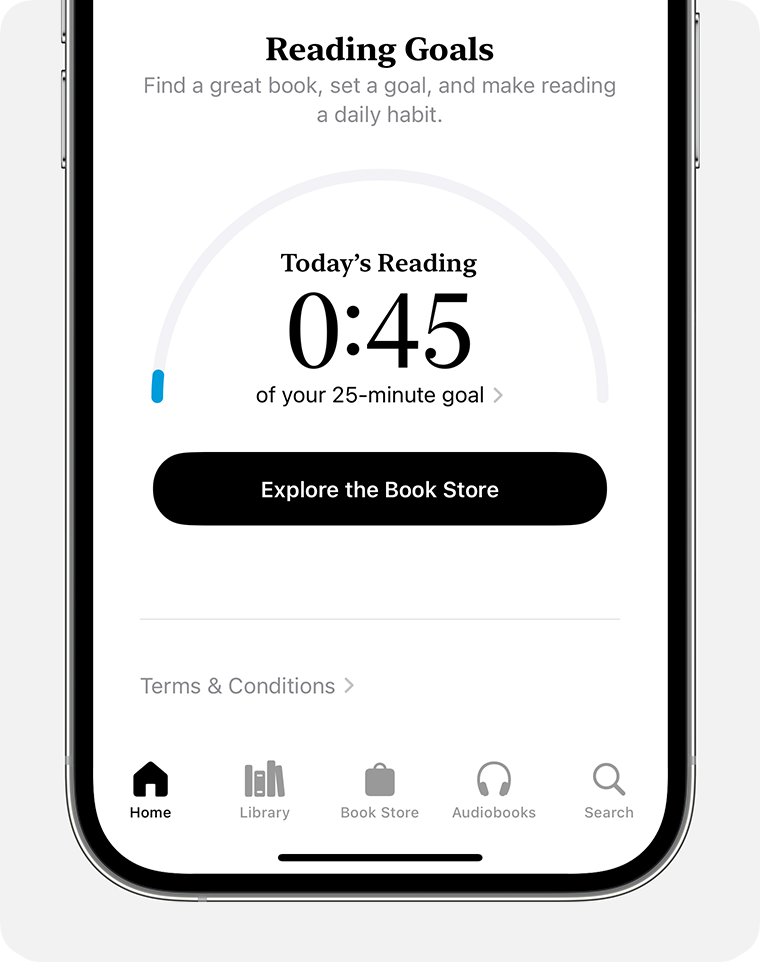 iPhone screen showing how to set Reading Goals