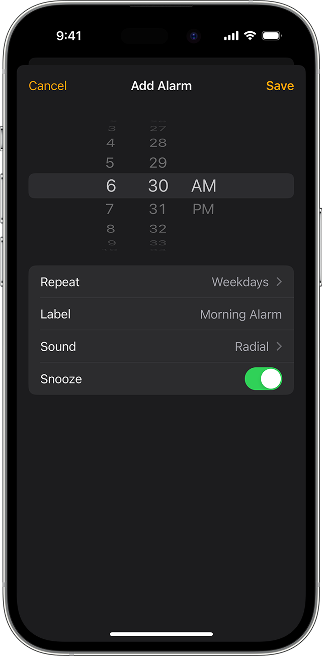 Set an alarm on iPhone in the Clock app. 
