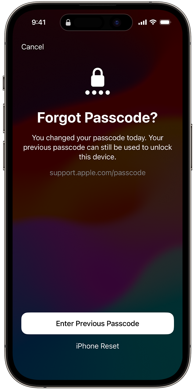 When you change your passcode in iOS 17 or later, you can temporarily use an old passcode to unlock your device.