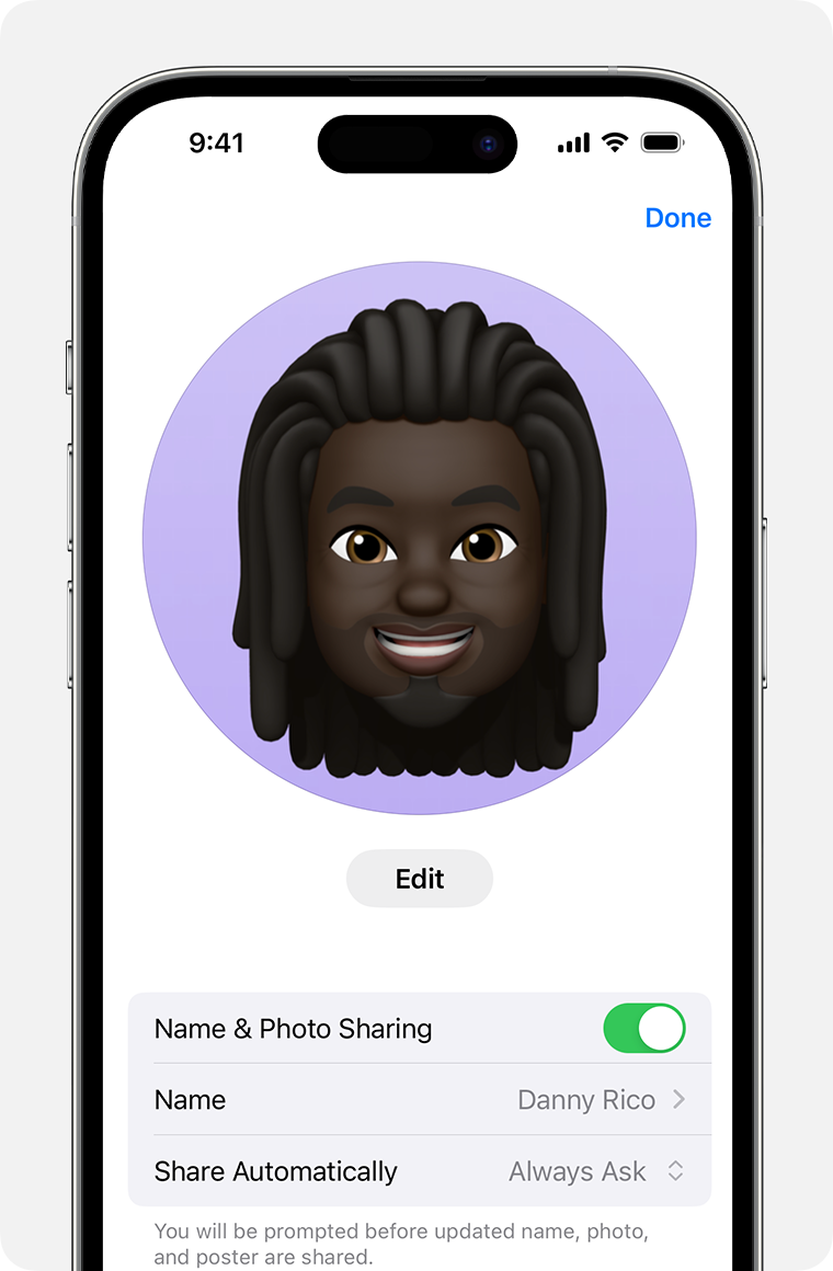 In Messages, you can choose the name and photo you share in conversations. 