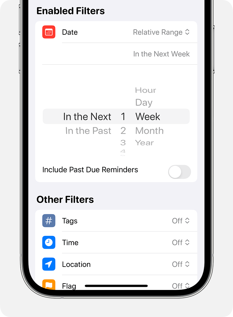 When you create a Smart List, you can add filters like due date reminders.