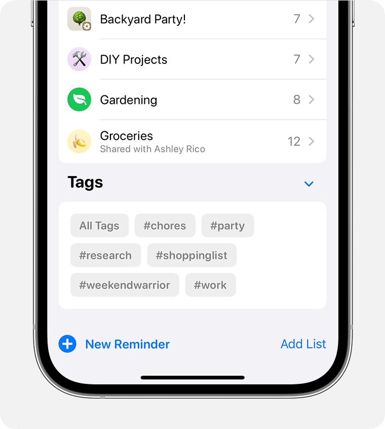 See every tag used in your Reminders in the tag browser.
