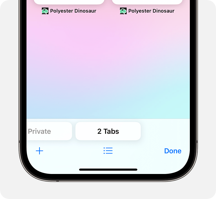 An iPhone showing the Safari app with the Tabs tab group selected.