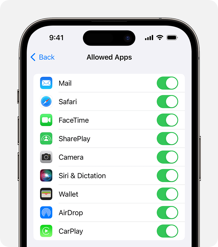 iPhone screen showing Allowed Apps 