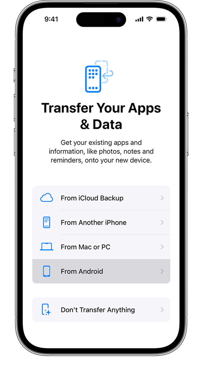 По време на трансфера можете да изберете кои приложения и данни да се прехвърлят.