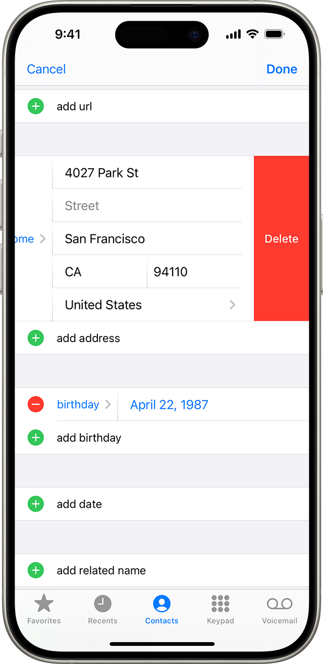 Delete an address that you have set as Home in the Contacts app