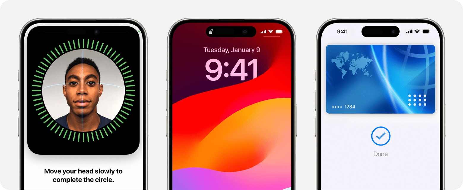 Some of the ways Face ID works on iPhone: Setting up the feature, unlocking the phone, and authenticating purchases.