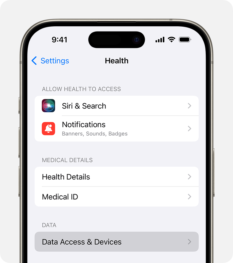 In Health settings on iPhone, you can adjust settings such as Siri’s access to Health data.