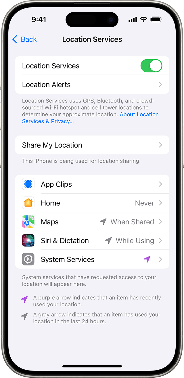 When you go to Settings > Privacy & Security > Location Services, you can change how individual apps can use your location.
