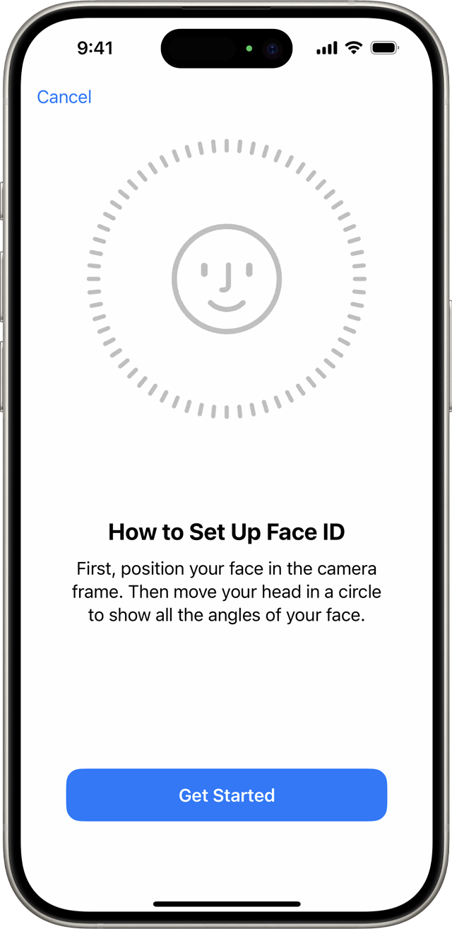 The beginning of the Face ID setup process