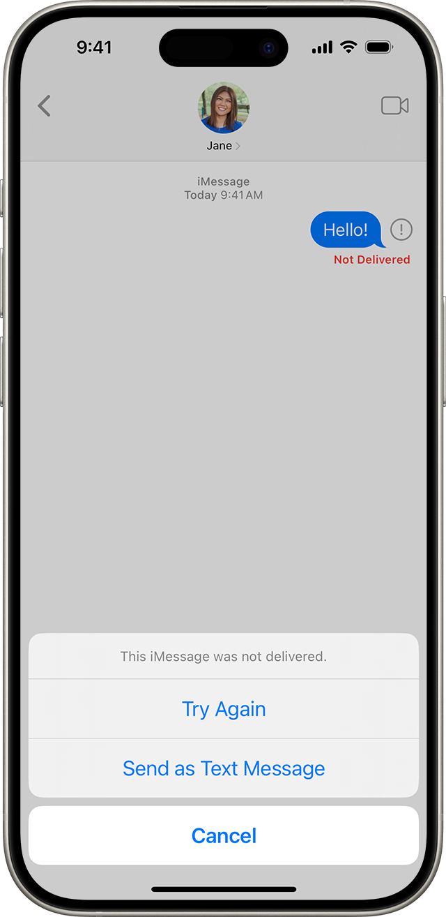 When iMessage can't deliver a message, a red exclamation mark will appear and you get the option to try again or to send the message as a text message.