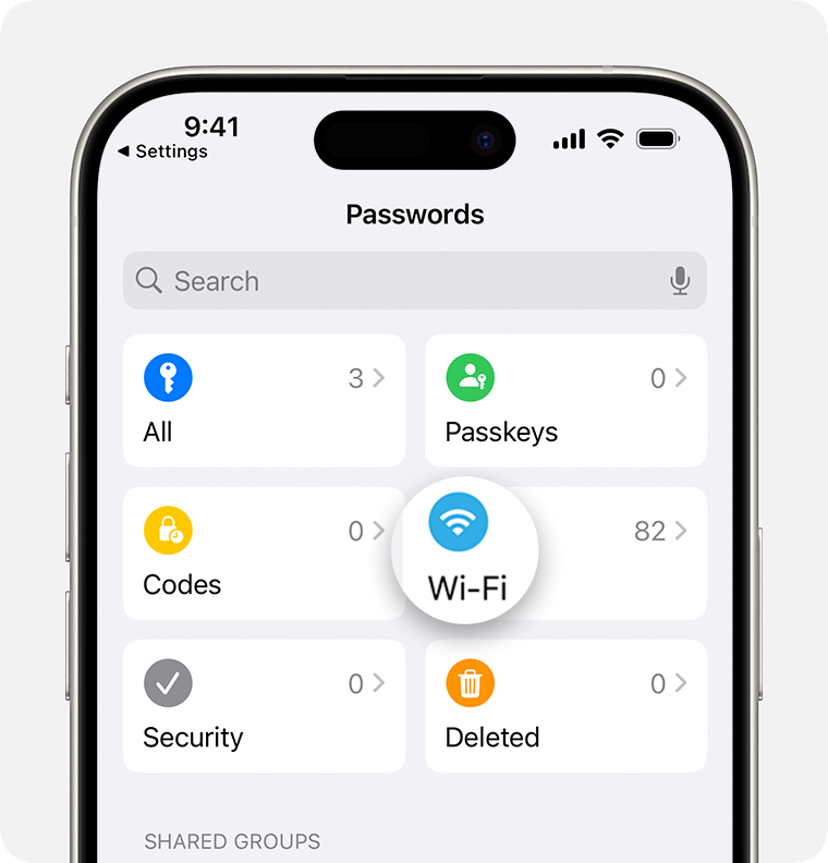 In iOS 18 kannst du die App „Passwörter“ öffnen, um Informationen über WLAN-Netzwerke zu finden, mit denen du zuvor verbunden warst.