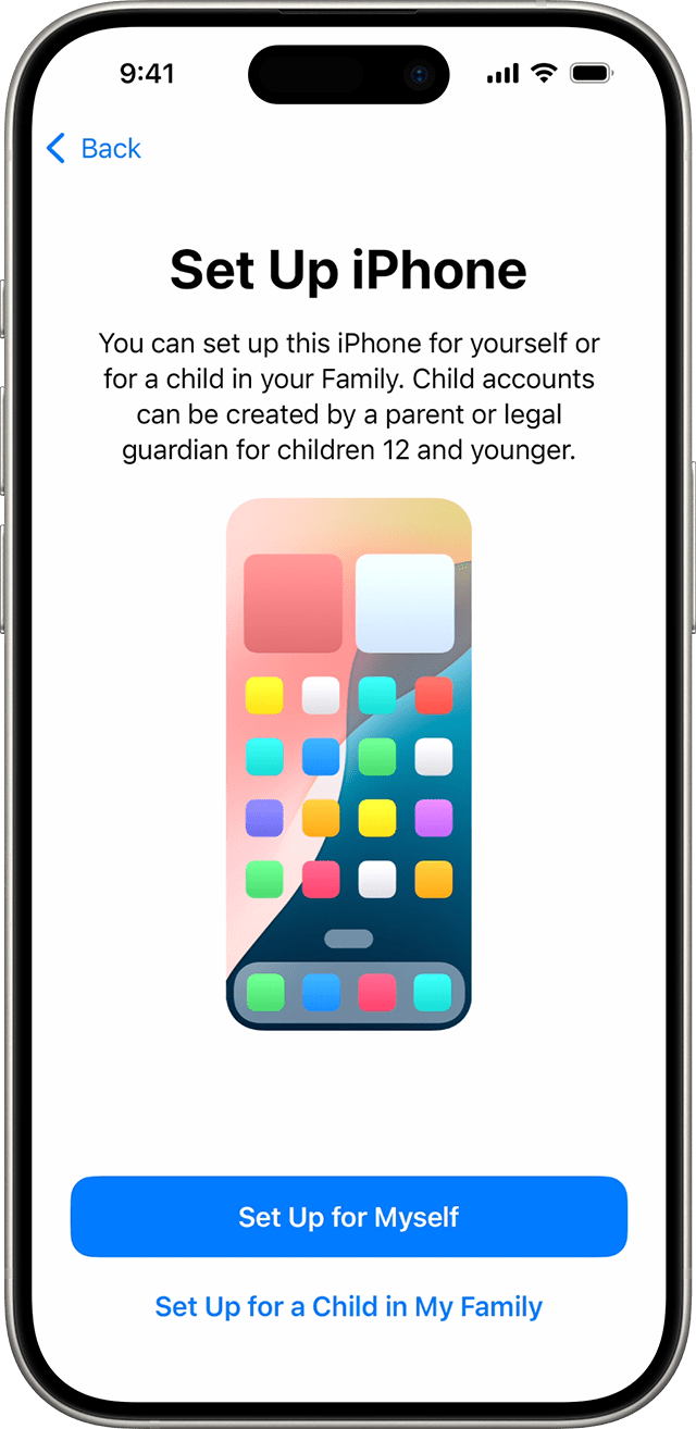 During the iPhone setup process in iOS 18, you can choose whether the new phone is for you or for a child in your family.