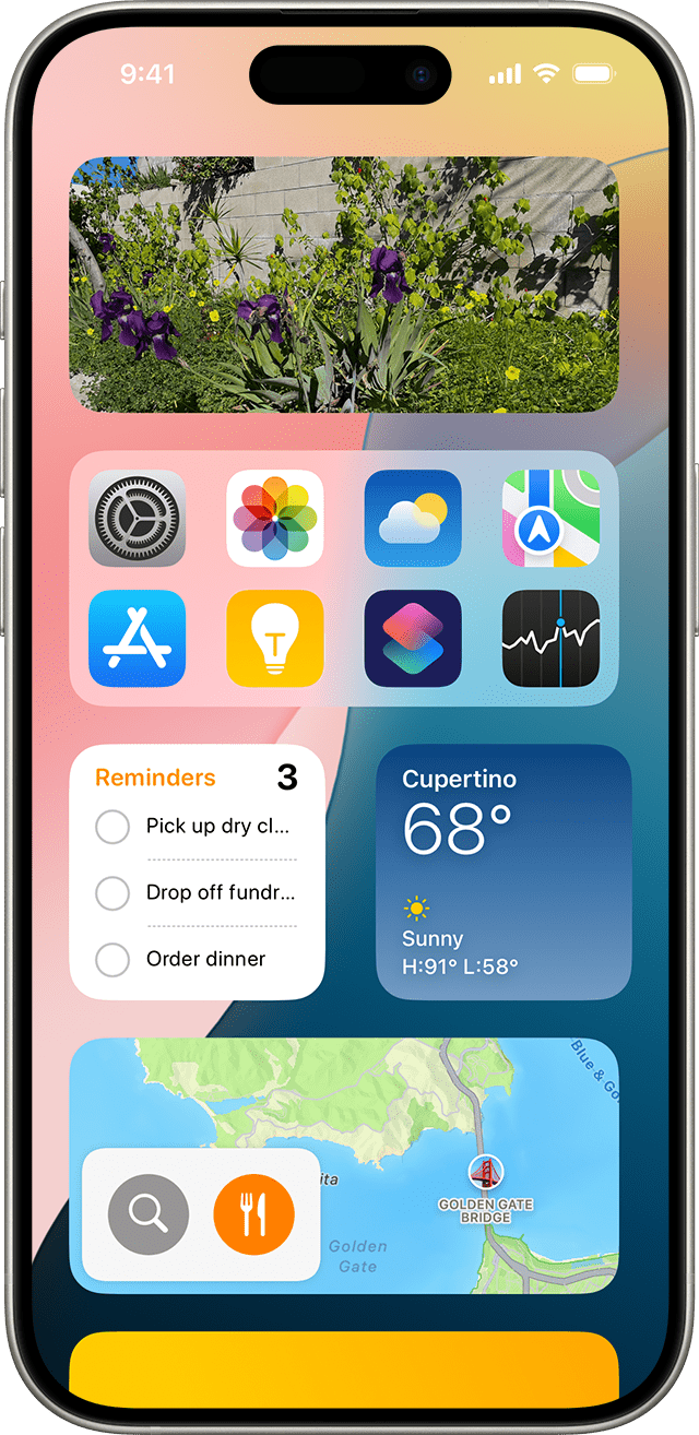 screen showing widgets on iPhone