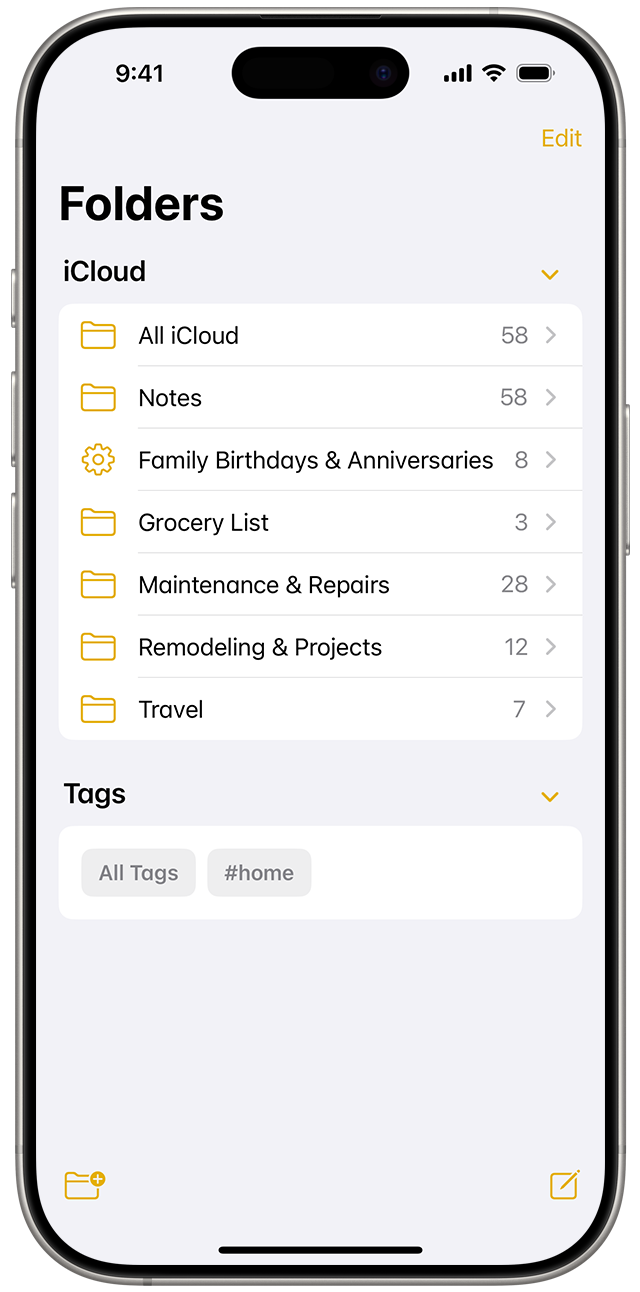 In Notes on iOS 18, you can view all your tags and folders simultaneously.