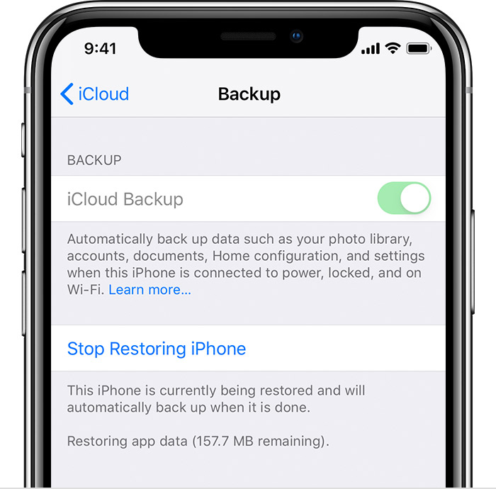 iPhone showing iCloud Backup turned on
